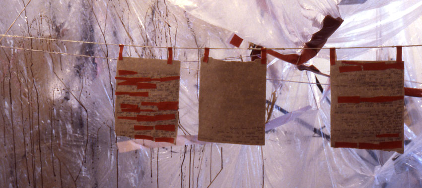 plastic and paper hanging in the air