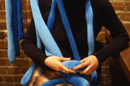 me with long, blue sacks